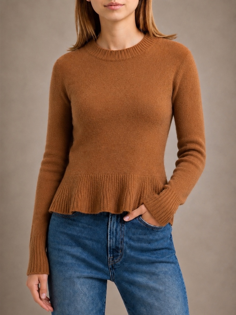 100% Cashmere FRAME Sweater – Camel Heather – Size Small/P